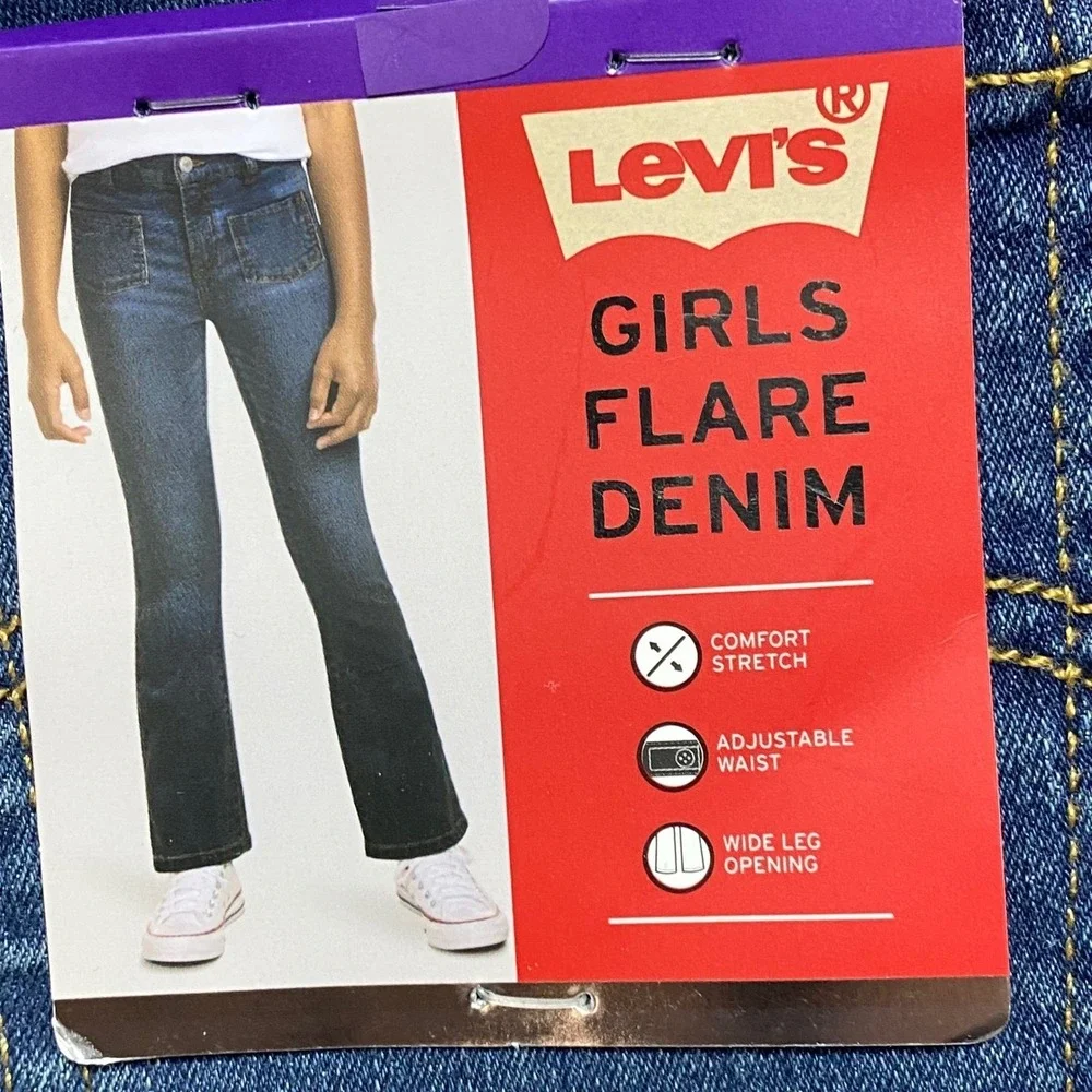Levis Girls Flare Denim Dark Wash Adjustable Waist Stretch Jeans Size 12‎ NWT